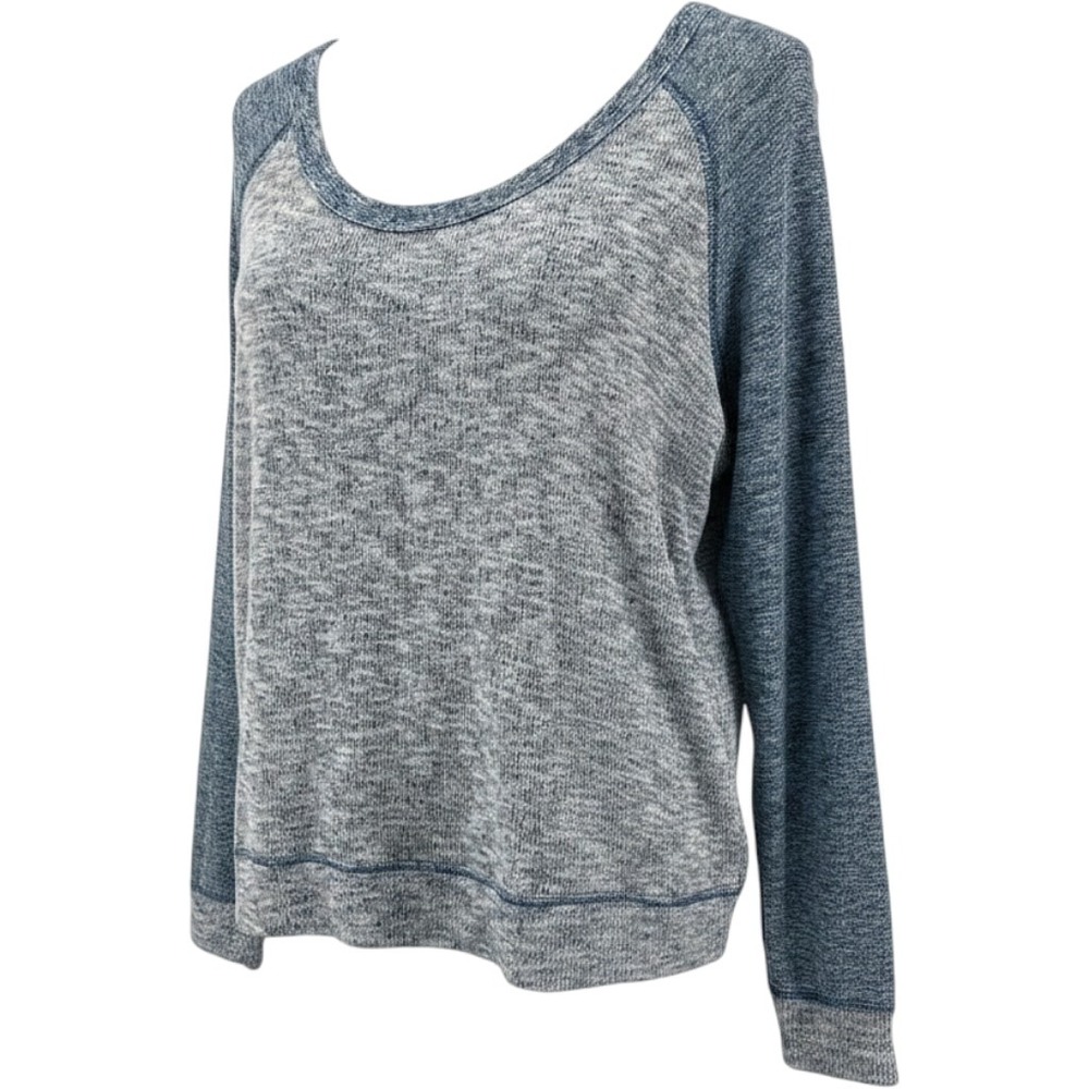 Torrid Women 1 Blue White Space Dye Marl Knit Scoop Neck Raglan Pullover Top